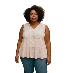 Suzanne Betro Tunic Tank Top Plus Size 3X Pink Floral Ruffle Boho Cottagecore